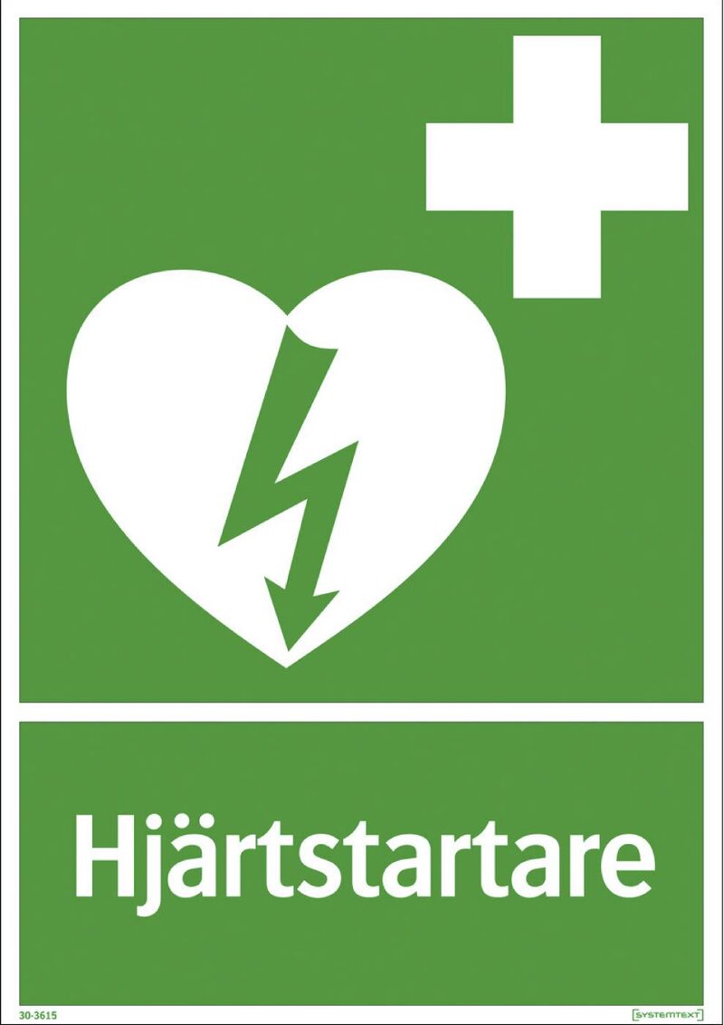 SKYLT 303614 NÖD HJÄRTSTARTARE 210X297MM