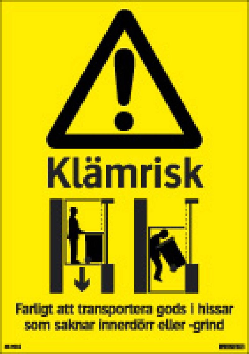 SKYLT 369016 VARNING KLÄMRISK HISS 105X148MM